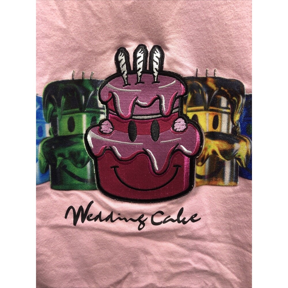 Wedding Cake Tee Shirt M Pink Embroidered Holographic Rainbow Barbiecore